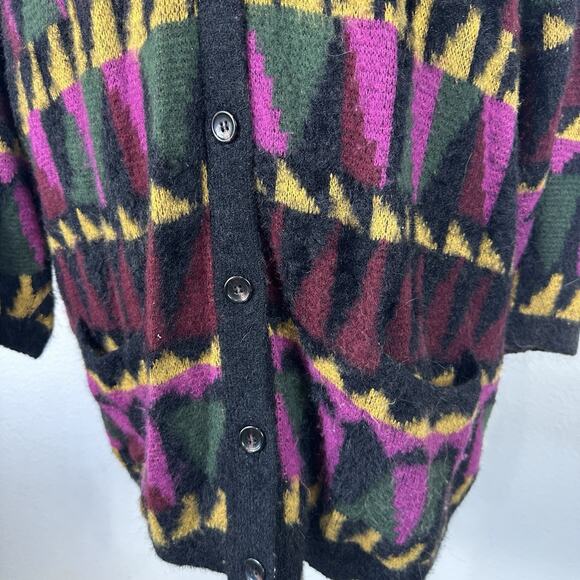 ModCloth Sweater Women 2X Multicolor Geometric Fuzzy Grandpa Boho Long Cardigan - Picture 8 of 15